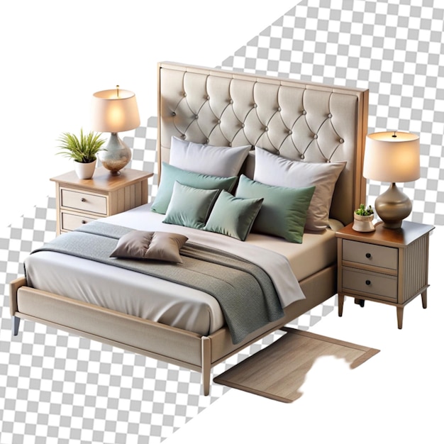 PSD luxury bed isolated on transparent background