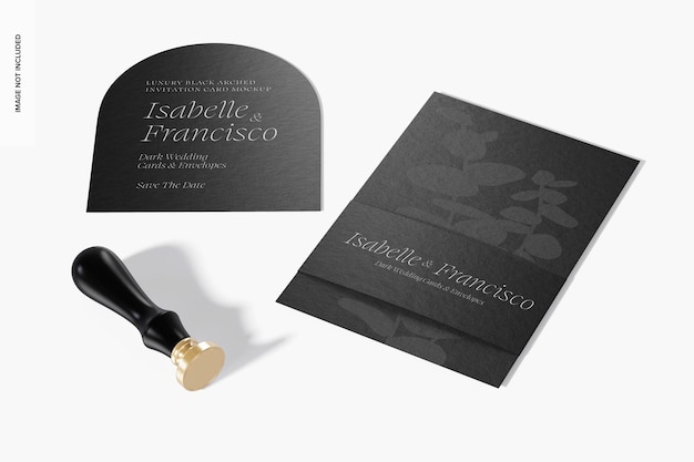 Luxury Black Arched Invitation Cards Mockup, Perspective