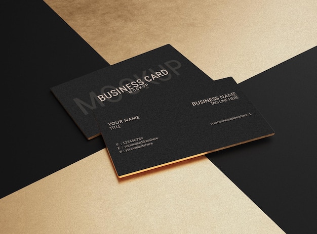 Luxury Black business card logo mockup for brand identity 3d render with Gold metal Texture