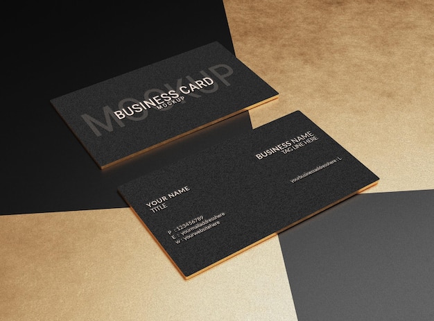 Luxury Black business card logo mockup for brand identity 3d render with Gold metal Texture