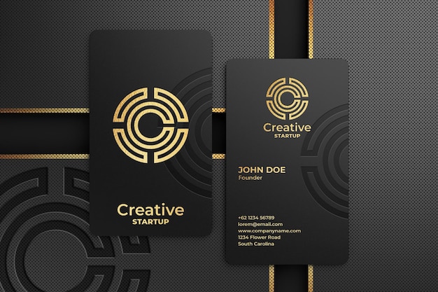 Luxury black business card logo mockup with gold and debossed effect