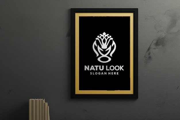 PSD luxury black frame logo mockup_wall black frame logo mockup