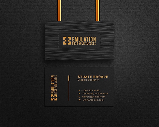 Luxury black front and back view business card mockup with realistic gold style card mockup