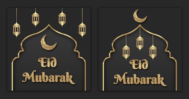 luxury black gold eid al fitr mubarak instagram post banner template