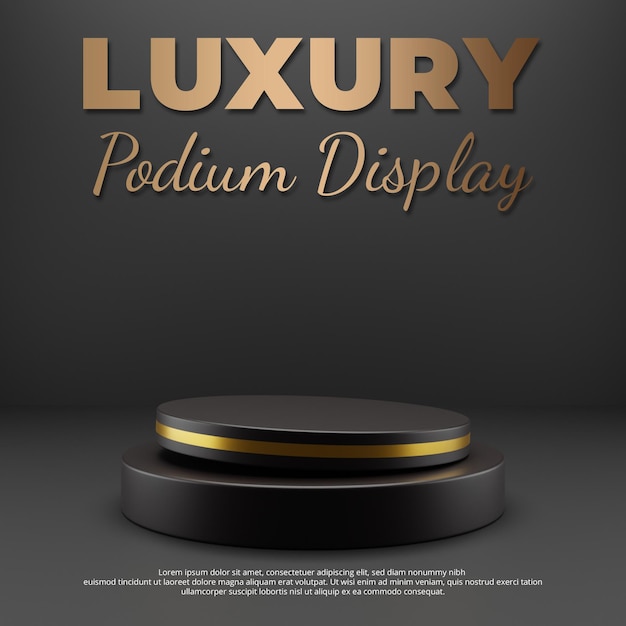 Luxury black and gold podium 3d rendering