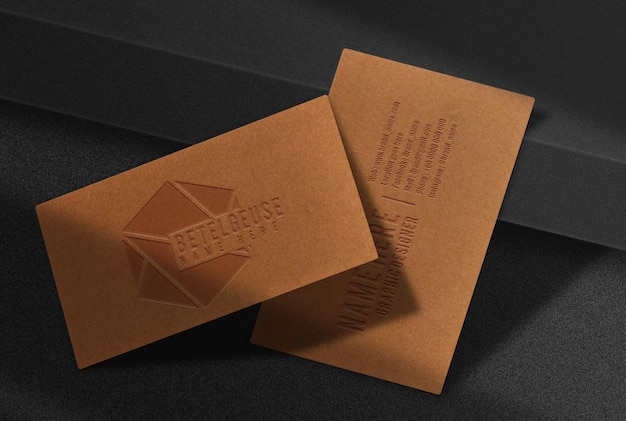 luxury brown paper embossed business card mockup