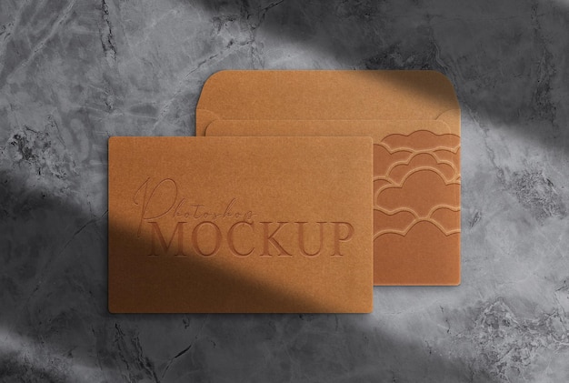 luxury brown paper embossed envelope mockup