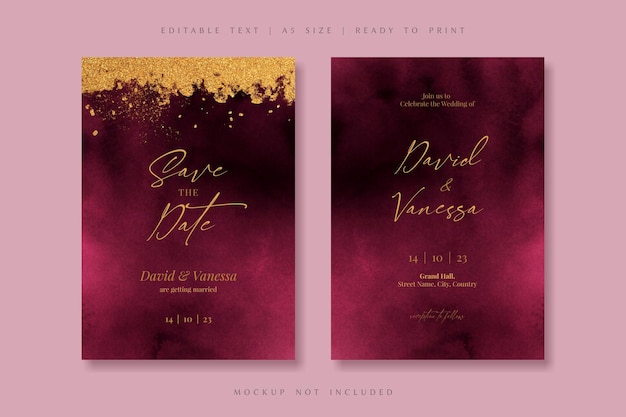 Luxury Burgundy Wedding Invitation Card Suite Template