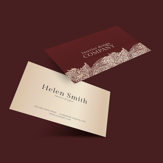 Luxury business card mockup psd in red and gold tone with front and rear view