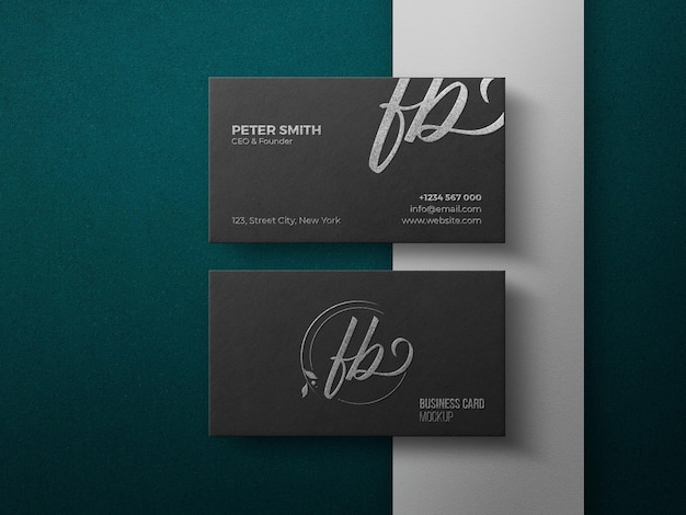 Luxury business card mockup silver foil effect