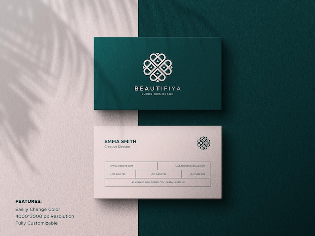 Luxury Business Card Mockup with Leaf Shadow Overlay