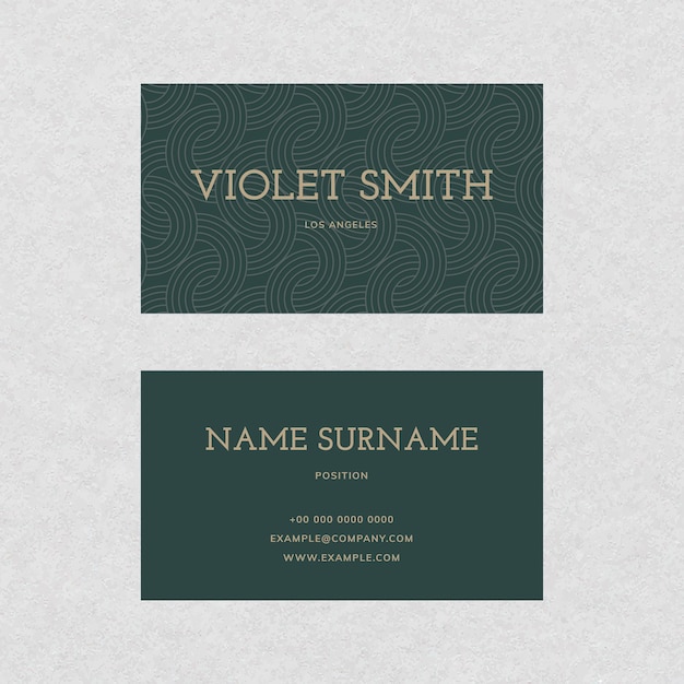 Luxury business card template psd in gold and green tone with front and rear view flat lay