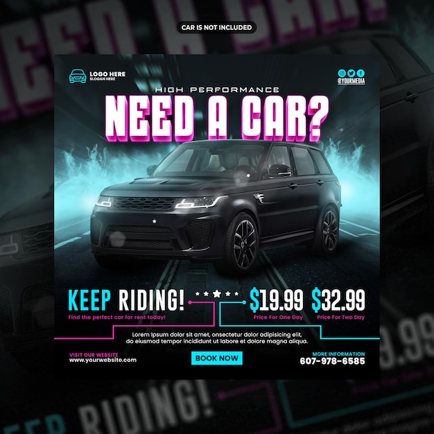 Luxury car rental social media post or flyer promotion template