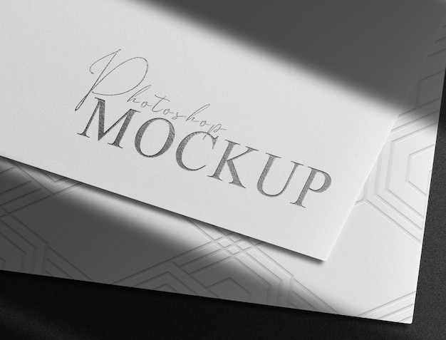 luxury close up black embossed logo paper mockup