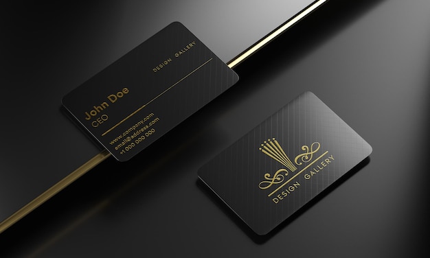 Luxury dark business card and logo mockup with stamping effect