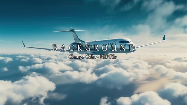 PSD luxury design private jet flying over the clouds ai generated image