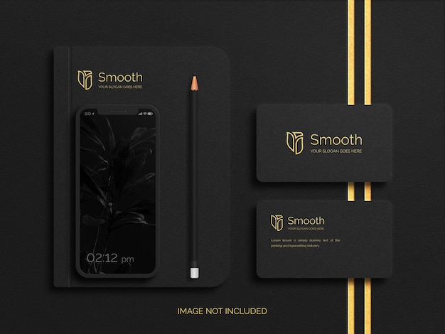 Luxury Diary and Business Card Mockup with Gold Emboss Effect