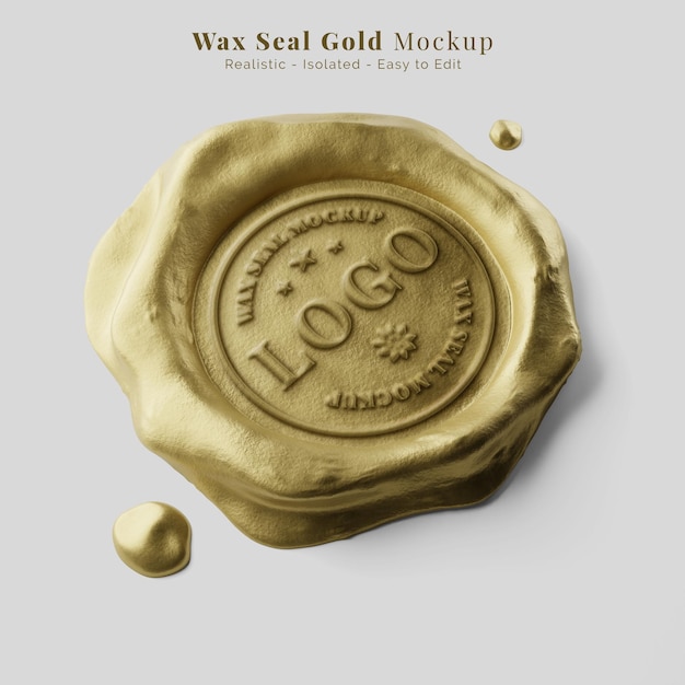 PSD luxury document sealing royal gold dripping wax seal stamping mockup perspective