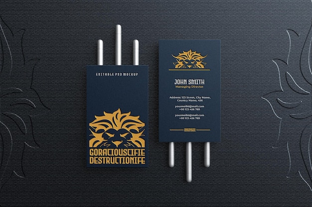 Luxury and elegant vertical business card mockup top view