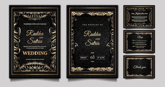 Luxury elegant wedding invitation design template set