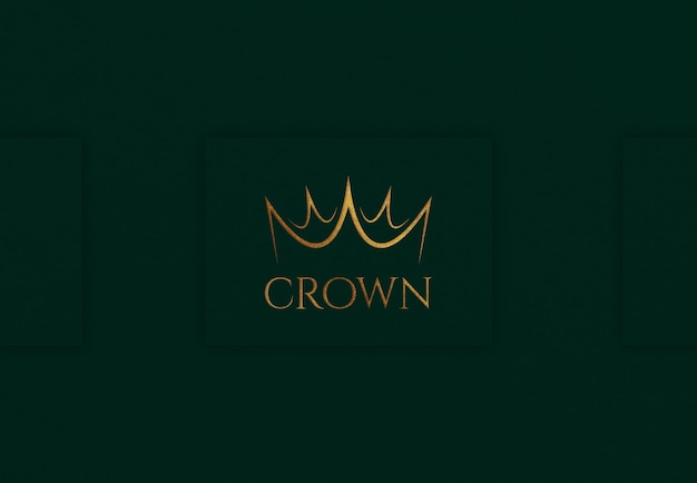 Luxury embossed crown logo mockup on green paper