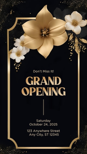 PSD luxury flower borderstyled grand opening card