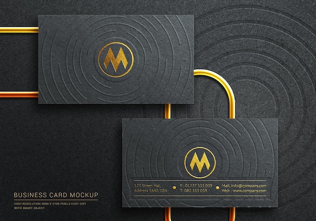 Luxury front and back view business card mockup with realistic gold style card mockup