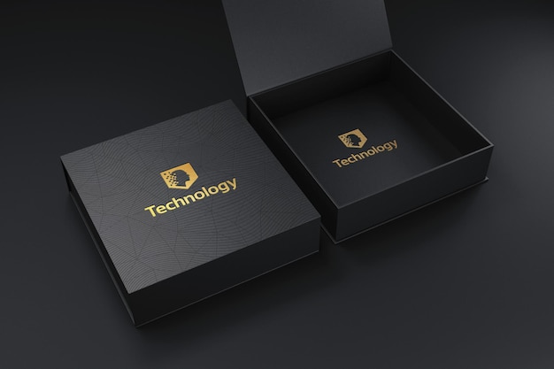 Luxury gold foil logo mockup on the black box