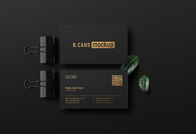 Luxury gold foil stamping logo mockup on black Business Cards