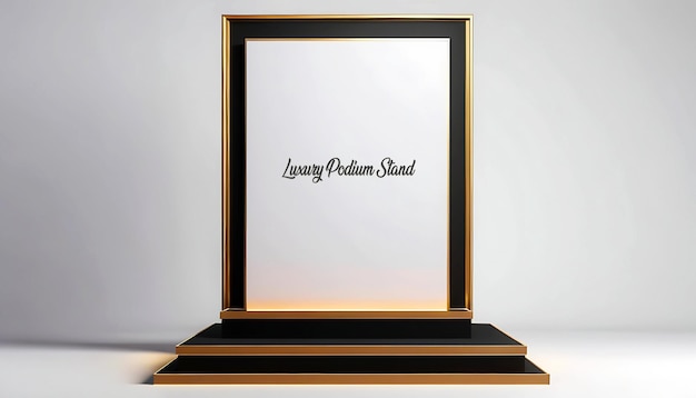 Luxury gold metal podium stage or product display frame on studio backdrop 3d pedestal platform