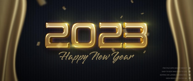 Luxury gold number 2023 new year with editable 3d style