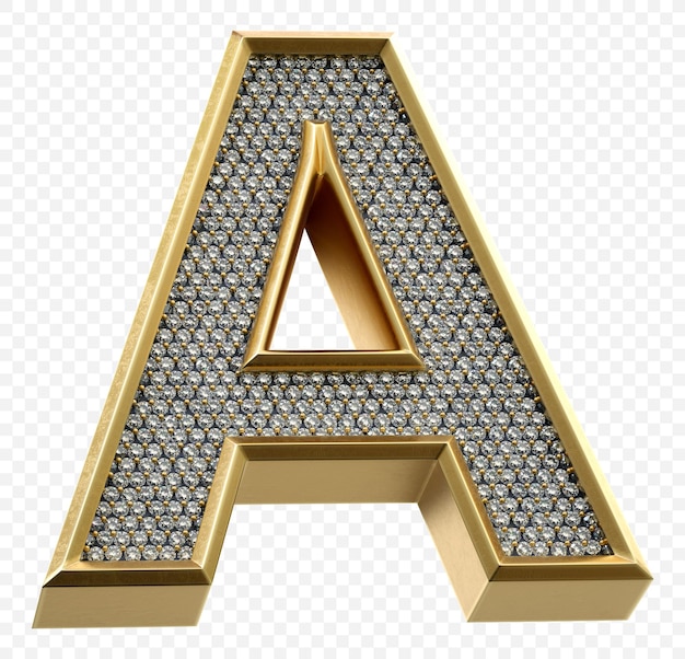 Luxury golden alphabet with diamonds Letter A isolated 3d render image