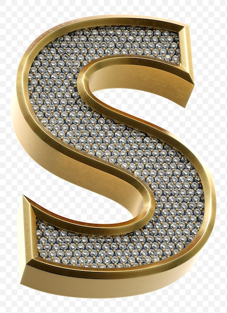 Luxury golden alphabet with diamonds Letter s isolated 3d render image