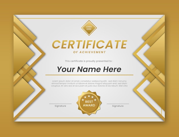 luxury golden certificate template lanscape