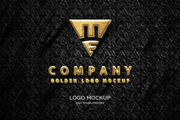 PSD luxury golden logo mockup on dark texture