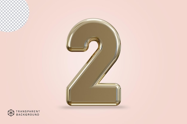 PSD luxury golden number 2 typography 3d render