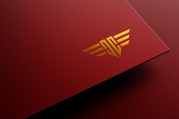 Luxury golden spot uv logo mockup on red paper