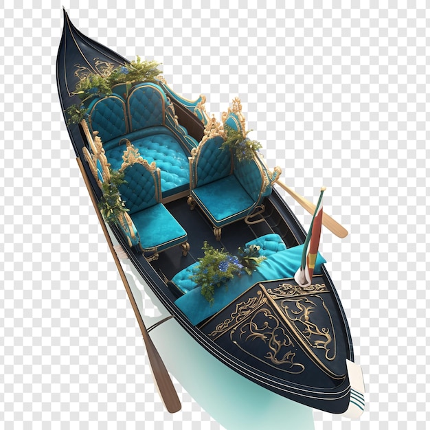 PSD luxury gondola with ornate design and blue upholstery