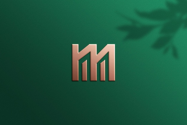 Luxury green wall logo mockup with copper