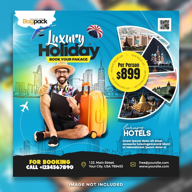 Luxury holiday tour advertisement social media post PSD