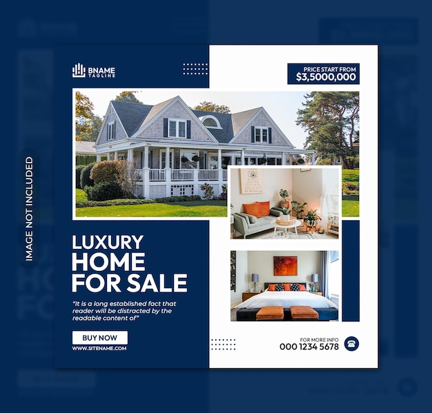 Luxury home for sale square flyer or instagram banner social media post template