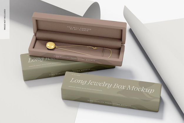 Luxury Long Jewelry Boxes Mockup, Stacked