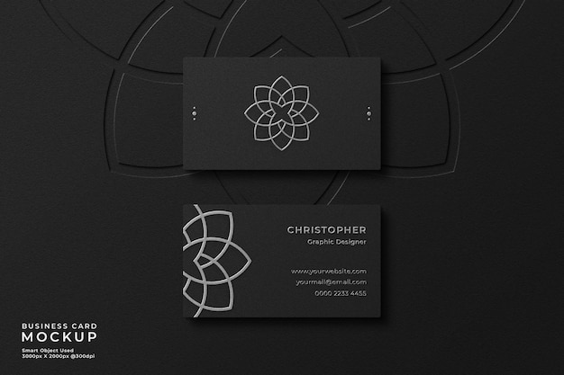 Luxury and modern dark business card logo mockup with embossed and debossed silver effect