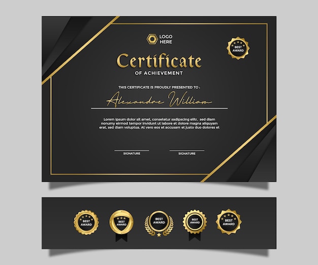 PSD luxury modern simple lanscape certificate of achievement design black gold 1