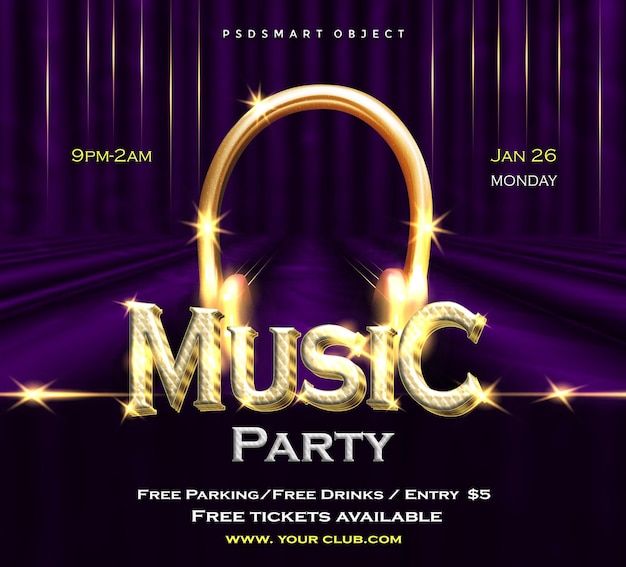 Luxury music party flyer and social media instagram background banner template