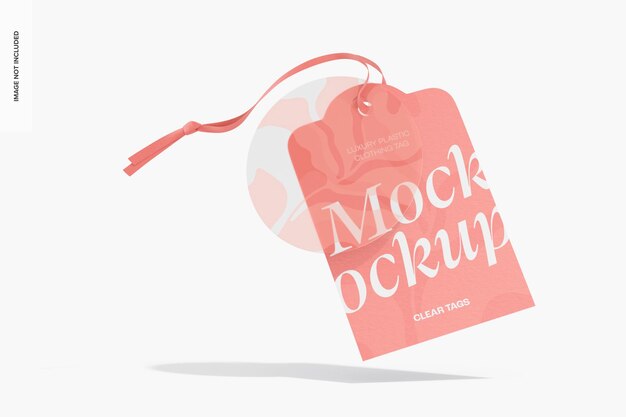 Luxury Plastic Clothing Tag Mockup, Falling