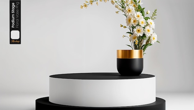 Luxury Podium Stage with Modern Floral Vase and Isolated Flower Arrangement PNG