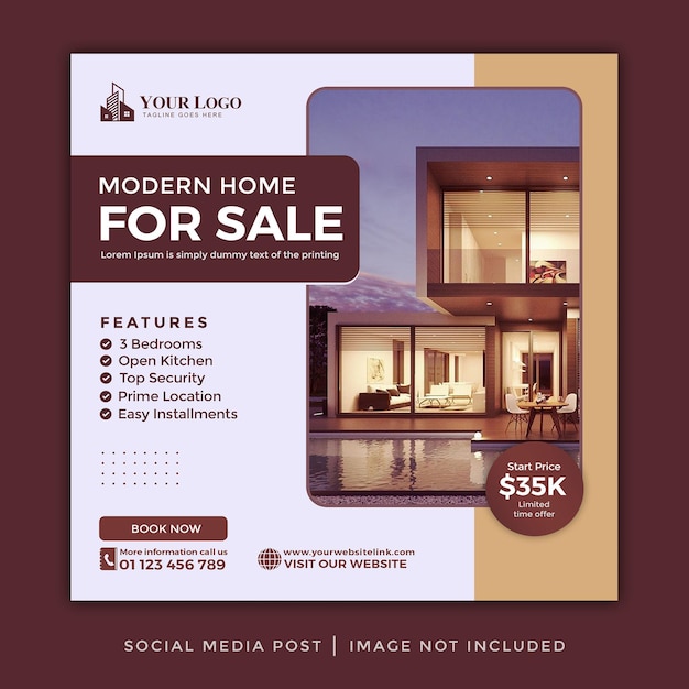 Luxury real estate modern home property instagram post or Social media banner post real estate gold