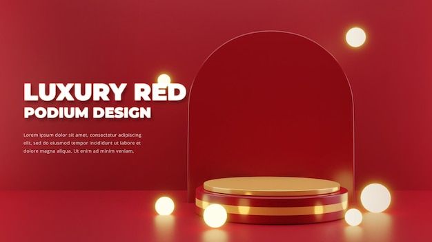 Luxury red podium design, 3d rendering