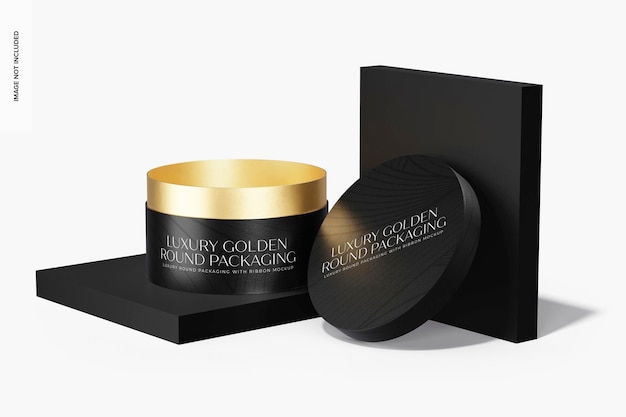 Luxury Round Packaging with Ribbon Mockup, Right View